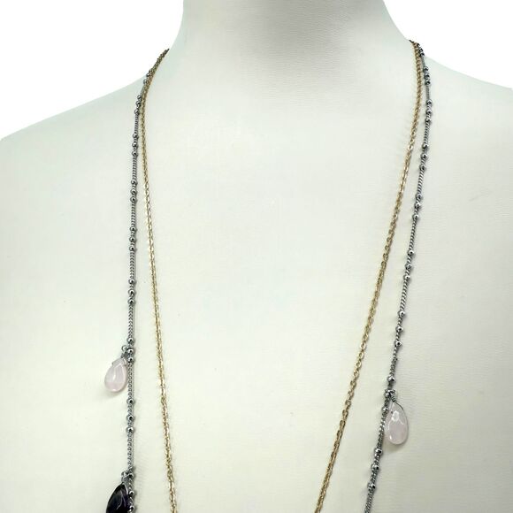 J. Jill Layered Necklace Faceted Glass Charms Iced Rose Quartz Teardrop Adjusts - Picture 11 of 15